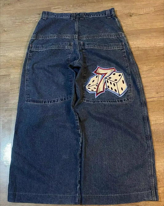 Y2K Embroidered Baggy Jeans – Unisex Vintage Streetwear with Harajuku Hip Hop Vibes