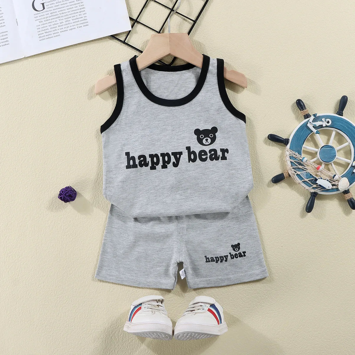 Kids Summer 2-Piece Vest Set – Cotton Sleeveless T-Shirt + Shorts Outfit for Boys & Girls