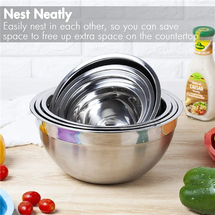 6-Piece Stainless Steel Mixing Bowls with Lids & Non-Slip Bases