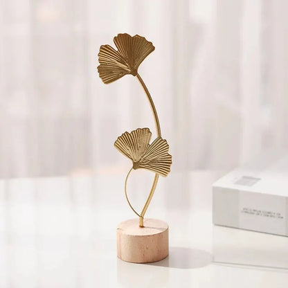 Golden Ginkgo Leaf Feather Metal Figurine