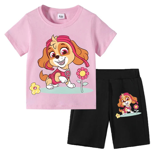 Kids Summer Cartoon Printed Clothing Set – Short Sleeve T-Shirt & Shorts for Girls