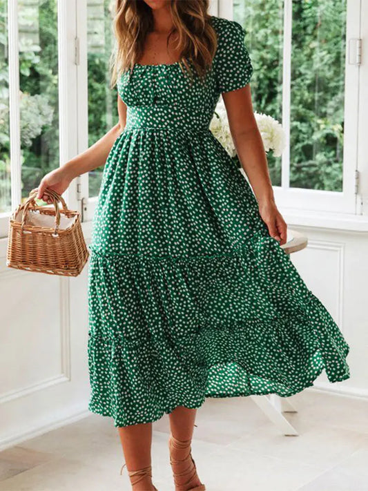 Vintage Floral Puff Sleeve Maxi Dress – Sweet Summer Style