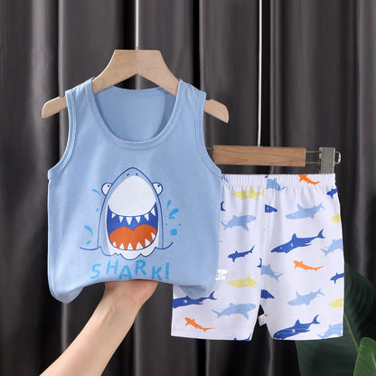 2PCS Baby & Kids Summer Outfit – Cotton Sleeveless T-Shirt + Shorts Set for Boys & Girls