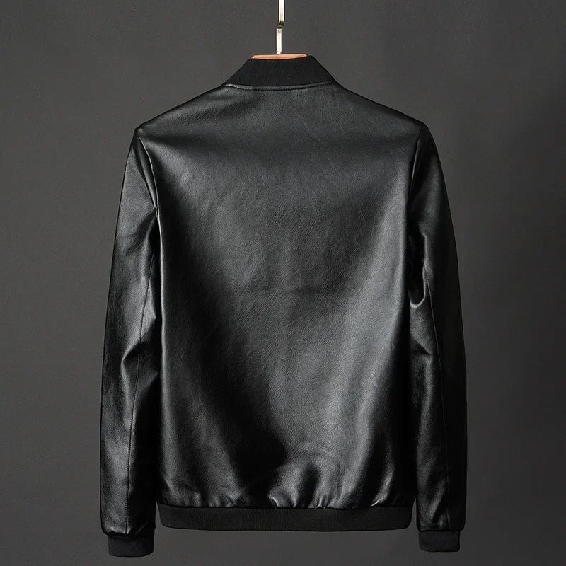 2025 Autumn New Men’s Black Biker PU Leather Jacket