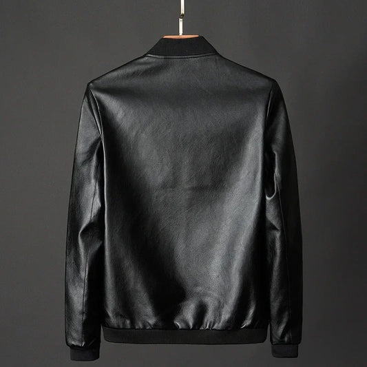 2025 Autumn New Men’s Black Biker PU Leather Jacket