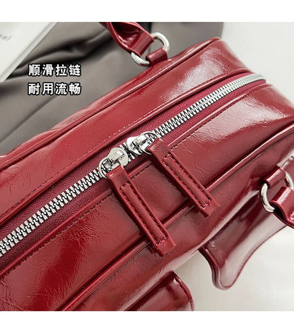 Solid Sewing Thread Fashion Glossy PU Shoulder Bags