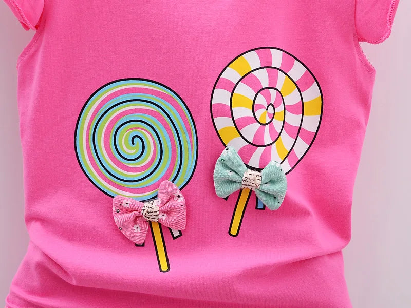 Baby Girl Summer Clothing Set – Lollipop Print T-Shirt & Shorts (Toddler Girls, Infant 1–5Y)