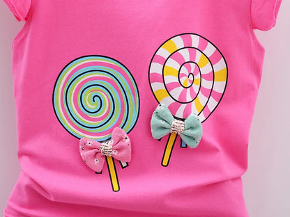 Baby Girl Summer Clothing Set – Lollipop Print T-Shirt & Shorts (Toddler Girls, Infant 1–5Y)