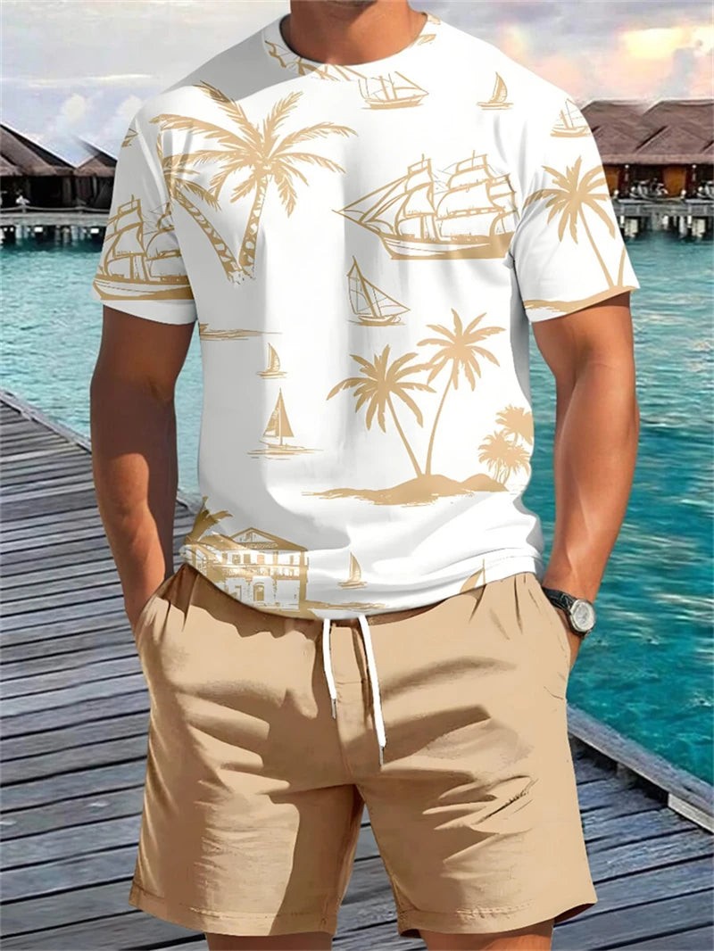 2025 Summer Men’s Palm Tree Print T-Shirt