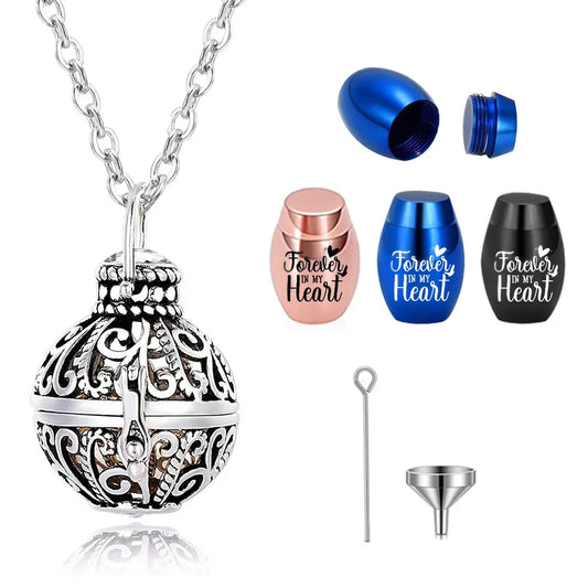 Vintage Hollow Flower Cremation Jewelry Necklace