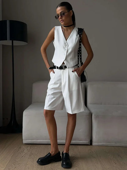 Summer Women’s Chic Vest & Shorts Set – 2-Piece Office & Casual Outfit