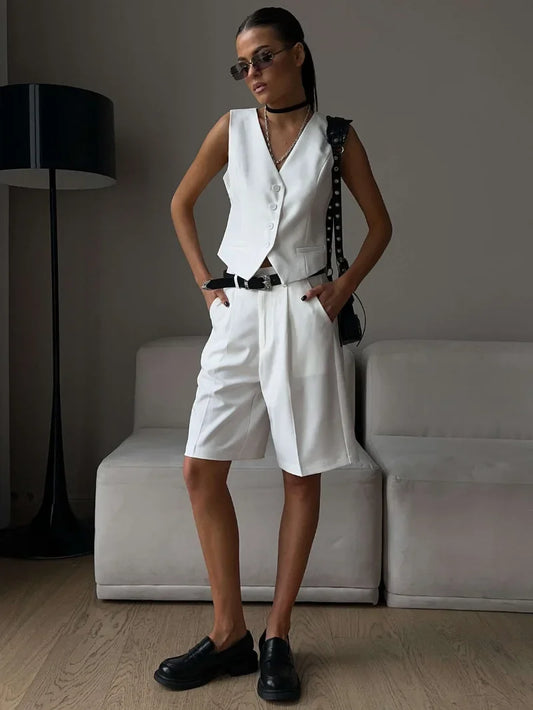 Summer Women’s Chic Vest & Shorts Set – 2-Piece Office & Casual Outfit