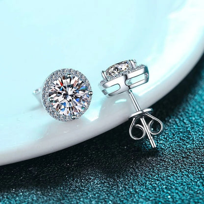 925 Sterling Silver Moissanite Round Earrings