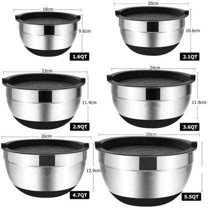 6-Piece Stainless Steel Mixing Bowls with Lids & Non-Slip Bases