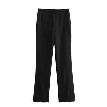Elegant Women’s Strapless Pant Suit – Button-Up Top & Side-Slit Trousers