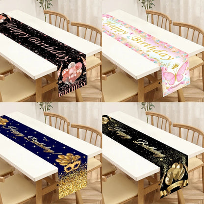 Black Gold Birthday Table Runner Table Cover Happy Birthday Party Decorations For Kids Adults Home 1st Bithday Table Decor