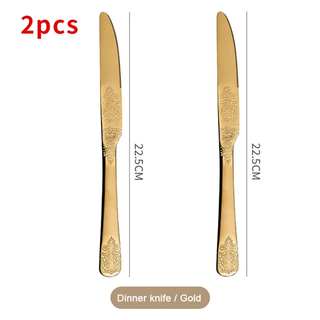 Gold Cutlery Set Stainless Steel Fork Spoons Knife Tableware Kit