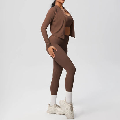 3-Piece Women's Sportswear Yoga Set – Zipper Jacket, Sports Bra & Leggings