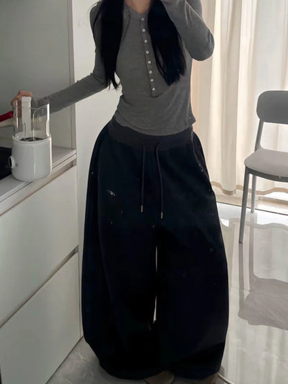 2025 Y2K Vintage Baggy Sweatpants for Women – Korean Style Wide-Leg Streetwear Trousers