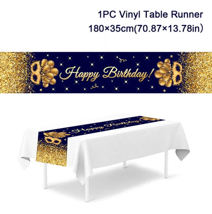 Black Gold Birthday Table Runner Table Cover Happy Birthday Party Decorations For Kids Adults Home 1st Bithday Table Decor