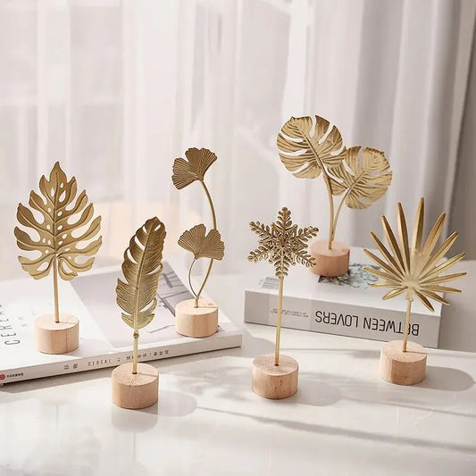 Golden Ginkgo Leaf Feather Metal Figurine