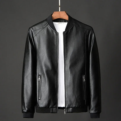 2025 Autumn New Men’s Black Biker PU Leather Jacket