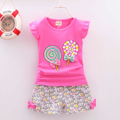 Baby Girl Summer Clothing Set – Lollipop Print T-Shirt & Shorts (Toddler Girls, Infant 1–5Y)