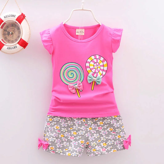 Baby Girl Summer Clothing Set – Lollipop Print T-Shirt & Shorts (Toddler Girls, Infant 1–5Y)