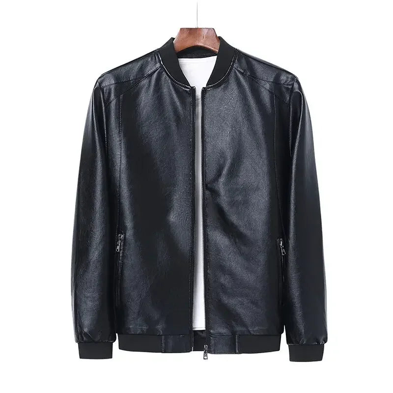 2025 Autumn New Men’s Black Biker PU Leather Jacket