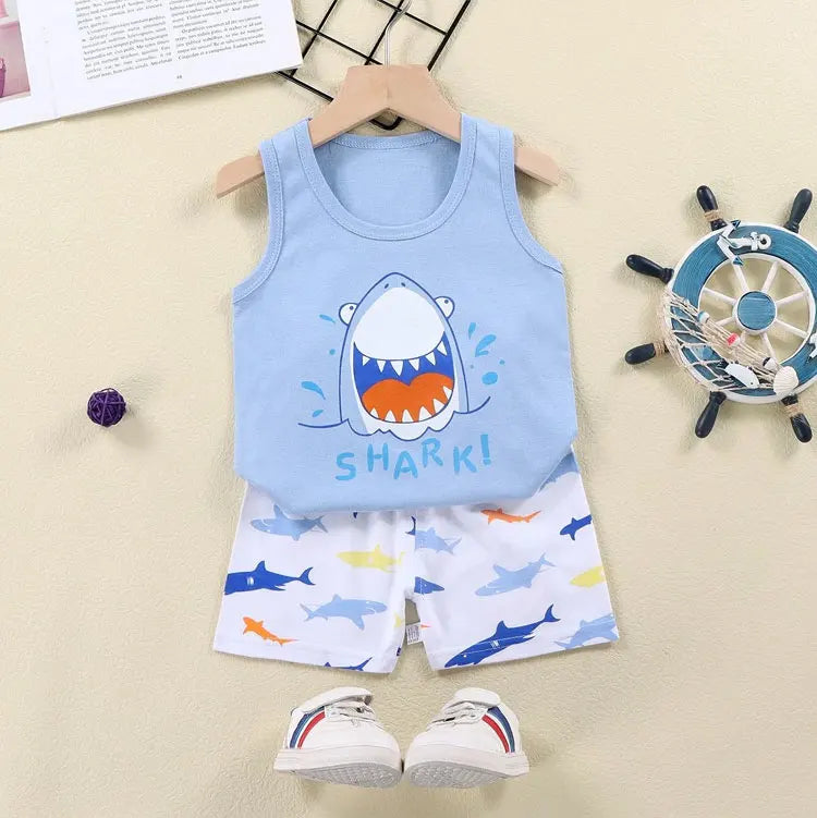 2PCS Baby & Kids Summer Outfit – Cotton Sleeveless T-Shirt + Shorts Set for Boys & Girls