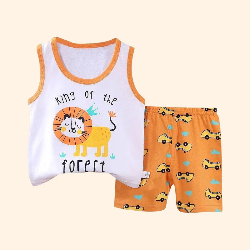 Kids Summer 2-Piece Vest Set – Cotton Sleeveless T-Shirt + Shorts Outfit for Boys & Girls