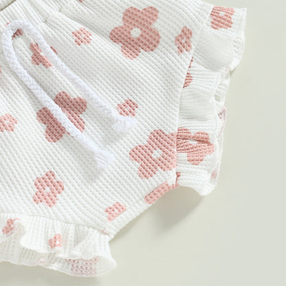 Baby Girl 3-Piece Summer Outfit – Floral Sleeveless Romper + Shorts + Headband (0–18 Months)