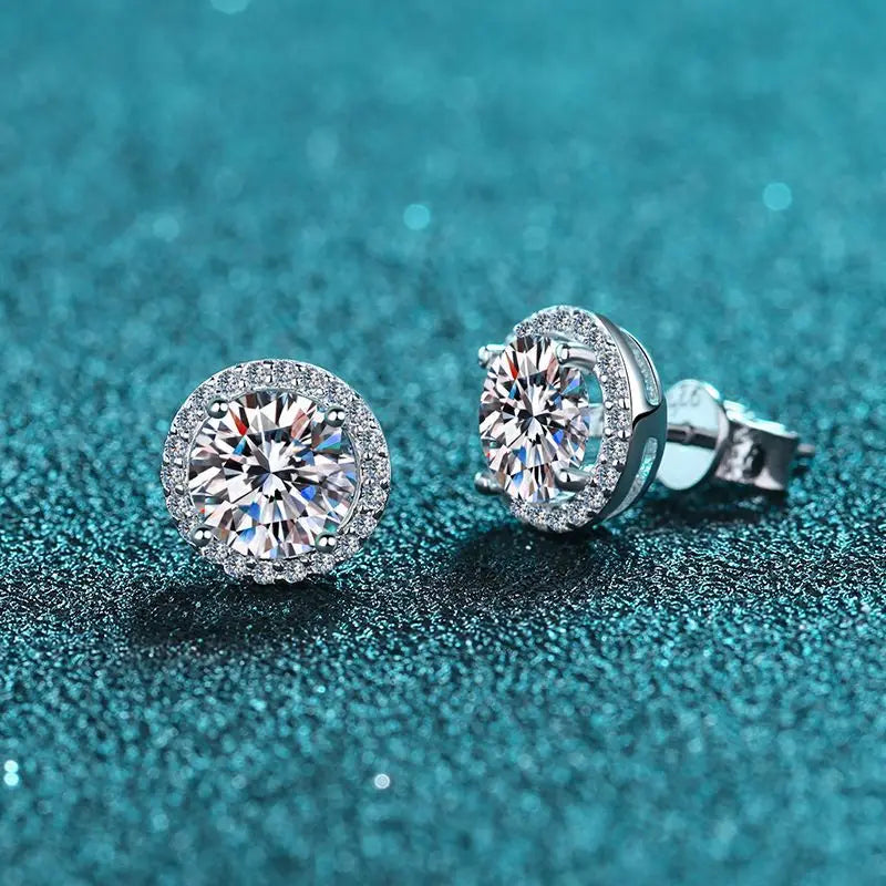 925 Sterling Silver Moissanite Round Earrings
