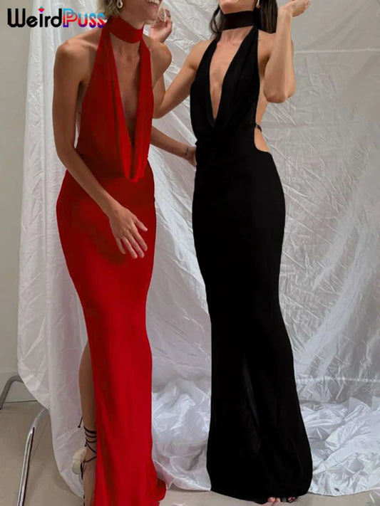 Sexy Low-Neck Backless Bodycon Dress – Midnight Banquet Glamour