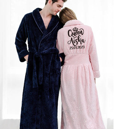 Unisex Warm Dobby Coral Fleece Bathrobe