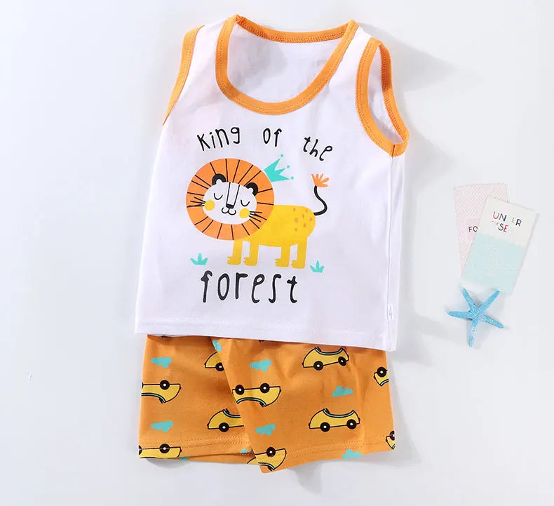 Kids Summer 2-Piece Vest Set – Cotton Sleeveless T-Shirt + Shorts Outfit for Boys & Girls