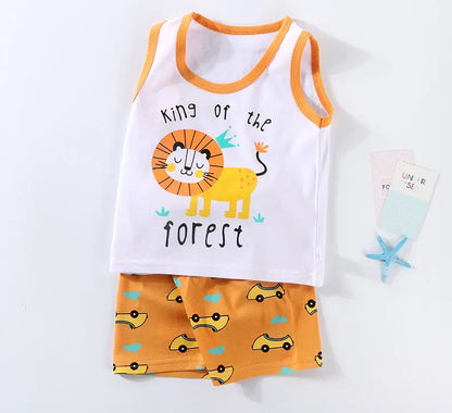 Kids Summer 2-Piece Vest Set – Cotton Sleeveless T-Shirt + Shorts Outfit for Boys & Girls