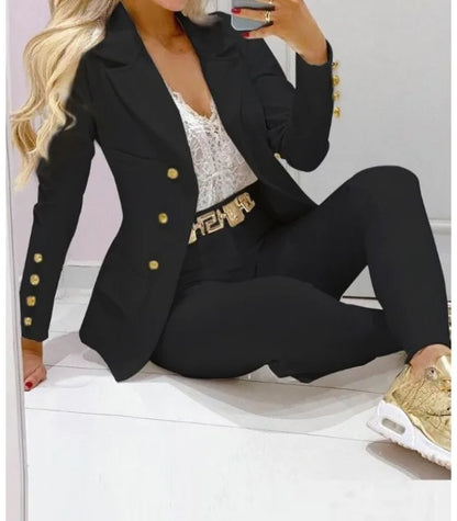 Women’s Autumn Two-Piece Set – Long Sleeve Coat & Trousers Suit