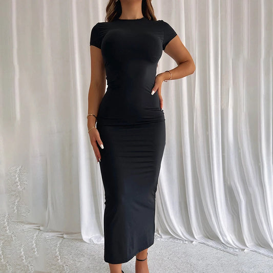 Women's Summer Slim-Fit T-Shirt Maxi Dress – Black & White