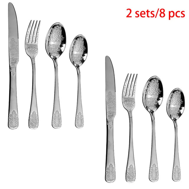 Gold Cutlery Set Stainless Steel Fork Spoons Knife Tableware Kit