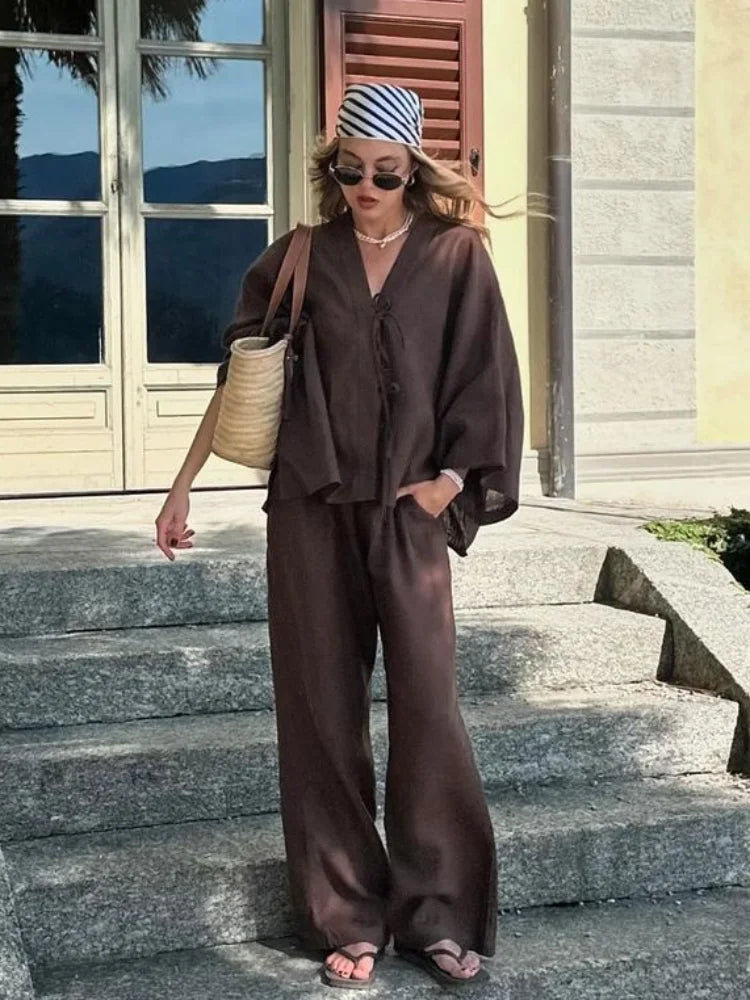 2025 Women's Casual Cotton-Linen Shirt & Pants Set – Spring Loose Fit Outfit