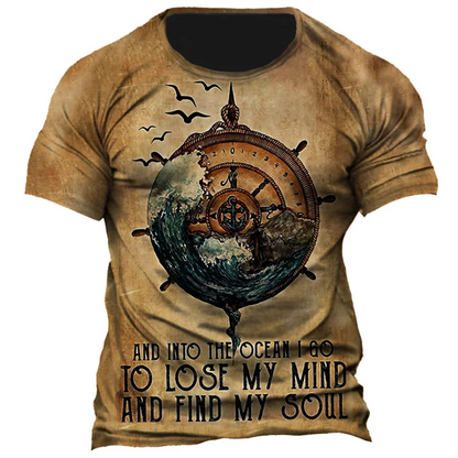 Vintage Men’s Compass Print T-Shirt