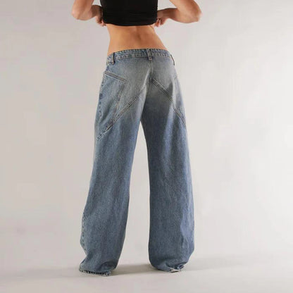 Women’s Y2K Vintage Gradient Jeans – Low Waist Wide-Leg Denim with Pockets