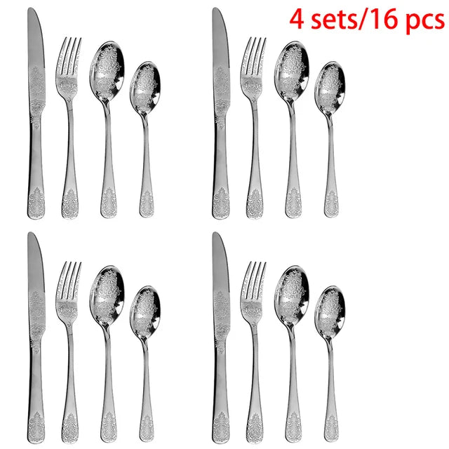 Gold Cutlery Set Stainless Steel Fork Spoons Knife Tableware Kit