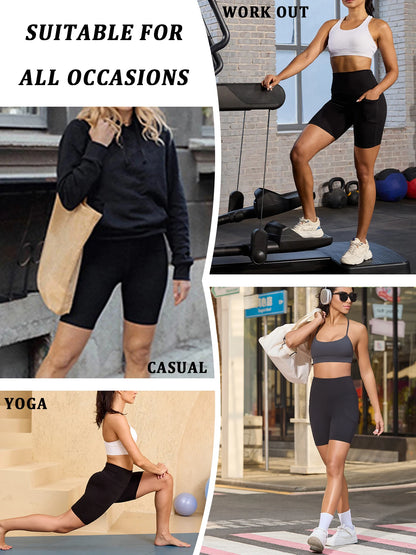 High-Waisted Biker Shorts with Pockets – Supportive, No See-Through Fit