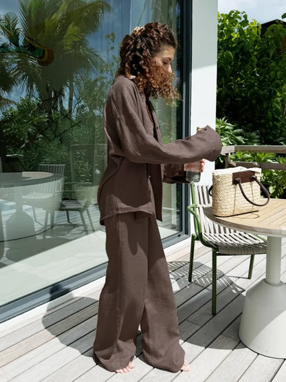 2025 Women's Casual Cotton-Linen Shirt & Pants Set – Spring Loose Fit Outfit