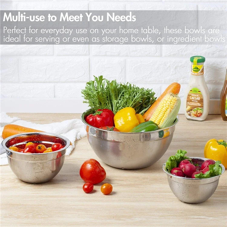 6-Piece Stainless Steel Mixing Bowls with Lids & Non-Slip Bases