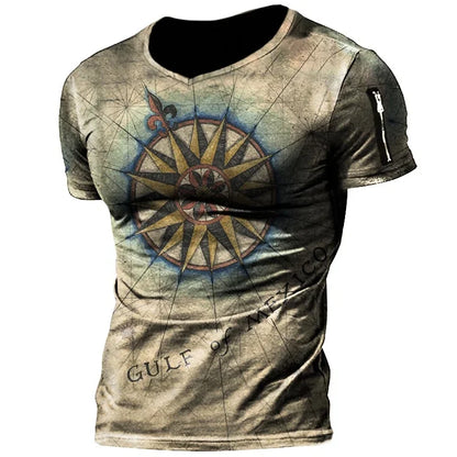 Vintage Men’s Compass Print T-Shirt