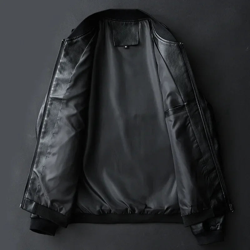 2025 Autumn New Men’s Black Biker PU Leather Jacket