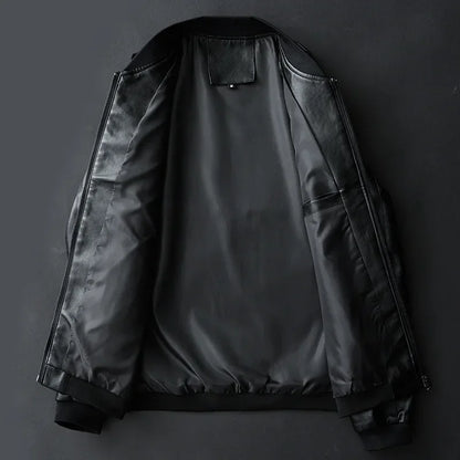 2025 Autumn New Men’s Black Biker PU Leather Jacket